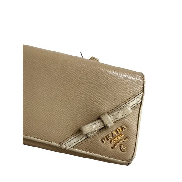 PRADA Tan Cream Saffiano Leather Bow Clutch Wallet w/ Dustbag - Picture 4 of 10
